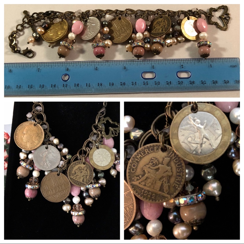 French-Coin, Morganite Pearl, Charm Bracelet